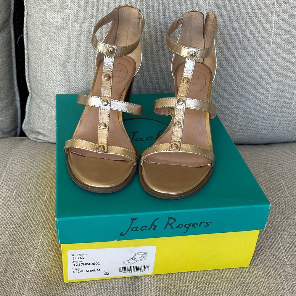 Jack Rogers Julia Platinum Heeled Sandals Size 8